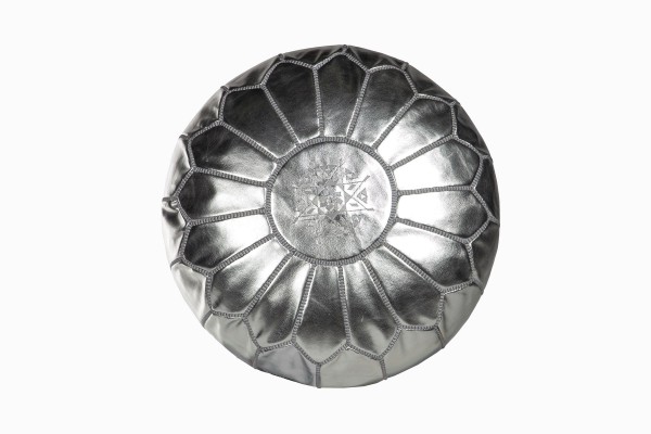 Silver faux leather pouffe