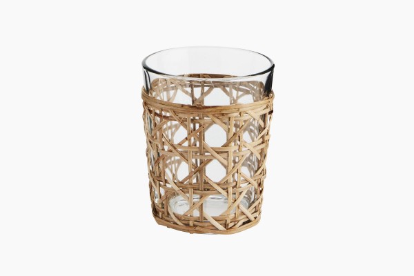 Drinking glass in bamboo holder PG