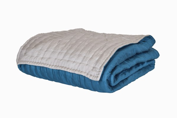 King size quilted silk bedspread teal and silver grey 