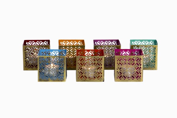 Square brass perforated votives