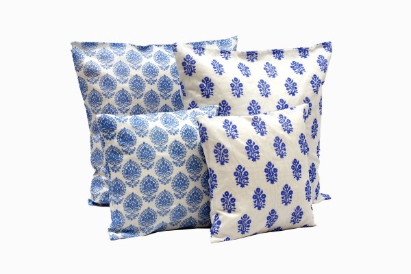 Blue hand block cushions