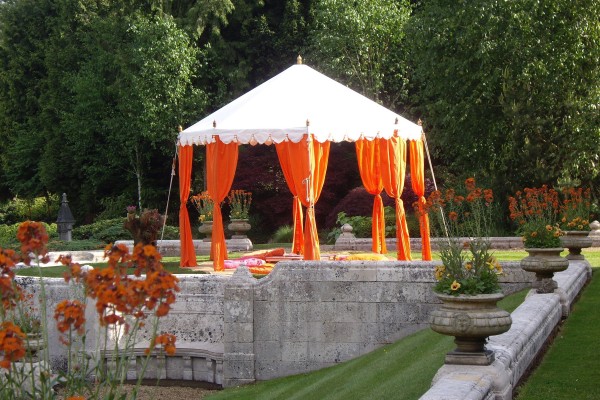 4m Pavilion with orange drapes