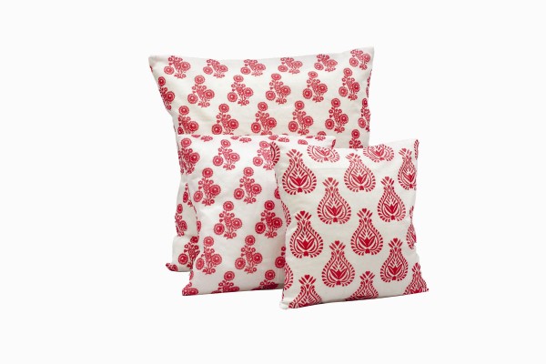 Red hand block cushions