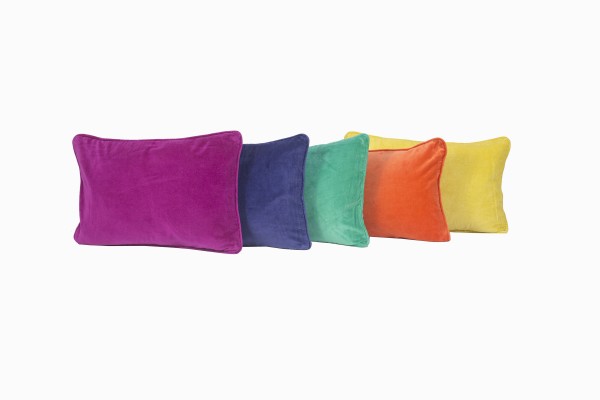 Velvet rectangular cushions, fuschia, soft purple, emerald, soft orange and curry