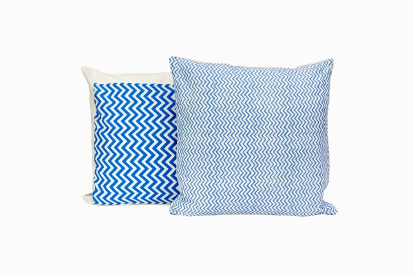 Cornflower zig zag cotton cushion