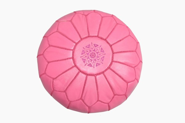 Pink leather pouffe