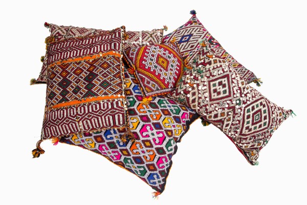Embroidered Moroccan wool cushions