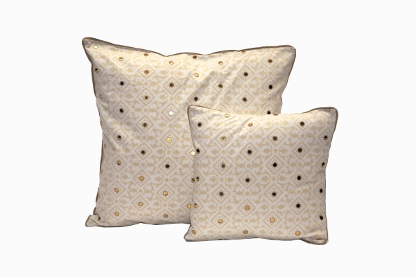 Ivory Jalli cushions with gold sequins