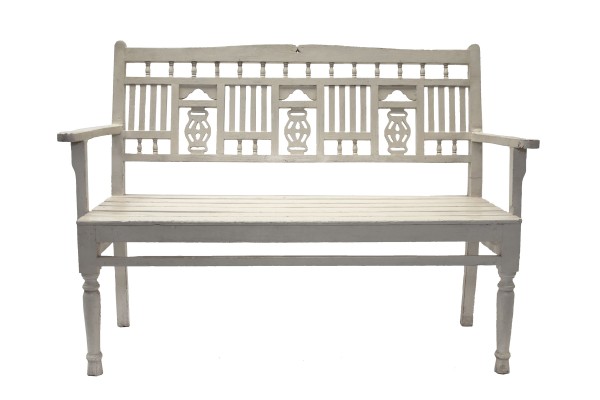 Lodhi three seater white wooden bench
