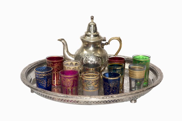 Moroccan teapot, tray and glasses