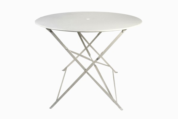 Folding white metal round bistro tables