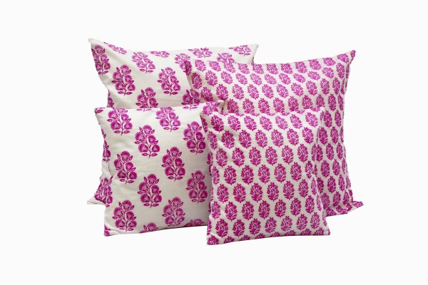 Magenta block print cushions