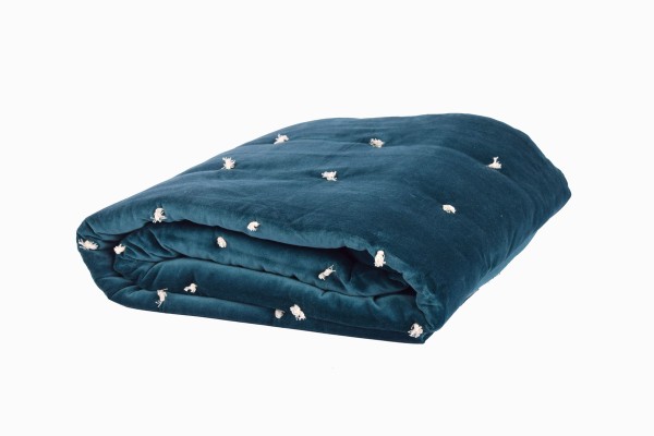 Quilted velvet bed throw teal