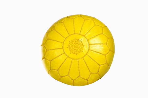 Yellow leather pouffe