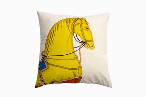 Kishangarh cushion Golden horse with blue looking right 