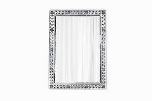 Large mirror with inlaid silver flowers and leaves 