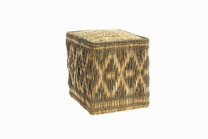 Moroccan square straw pouffe, taupe and natural
