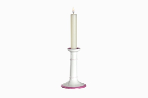 White ceramic candlestick pink base