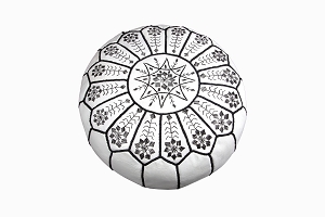 White leather pouffe with black embroidery