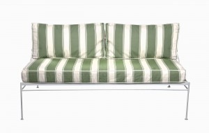 Palm Springs white sofa, green and cream handloom cushions