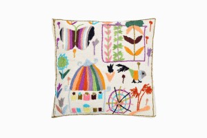 Embroidered village scene cushion Ref 1 PG