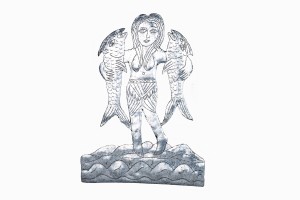 Moroccan aluminium cut out girl with fishes Ref 2