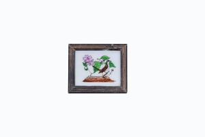 very small indian glass painting of a wagtail & flower