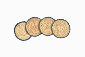 Circular raffia coasters powder blue edge