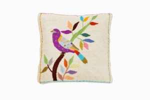 Embroidered purple bird cushion PG