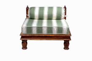 Haveli dark wood chair with handloom stripe cushions