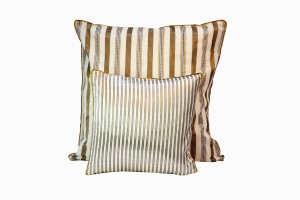 Middle eastern silk cushions with gold and taupe stripes