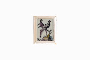Indian glass painting of two magpies white frame (very small)