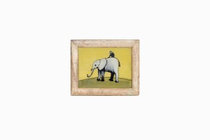 Indian glass painting of a monkey on an elephant (very small)