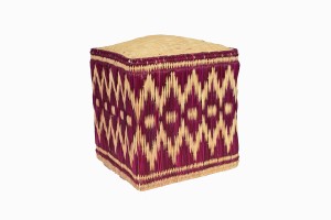 Moroccan square straw pouffe, burgundy and natural