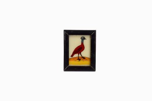 Indian glass painting of a red crested bird (very small)