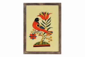 Indian glass painting of a brightly coloured bird (large)