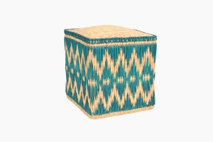 Moroccan straw pouffe Turquoise:Natural
