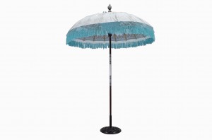 Balinese fringed parasol Aqua Silver