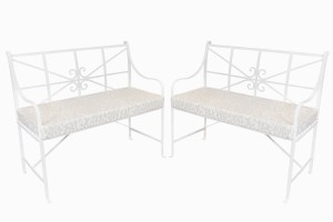 White metal benches with cushions