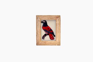 Indian glass painting of a red parrot (very small)