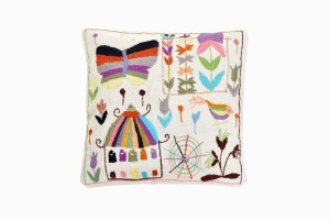 Embroidered village scene cushion Ref 3. PG
