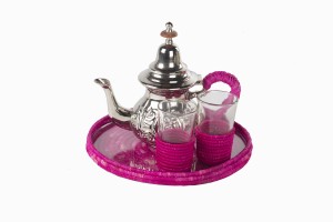 Moroccan raffia tea set pink