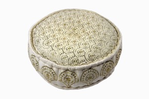 Gold metallic embroidered linen pouffe