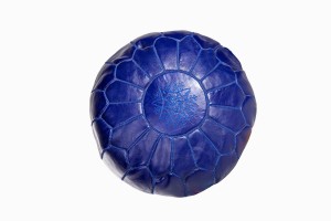 Royal blue leather pouffe