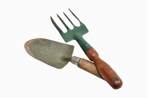 green vintage garden fork & trowel set