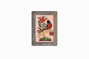 Indian glass painting of a red and yellow bird (small)