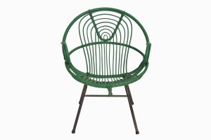 Sixties green cane chair with metal legs