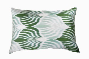 rectangular cream & soft green handloom silk ikat cushion