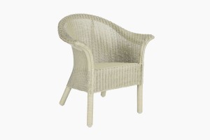 A childs green Lloyd Loom chair