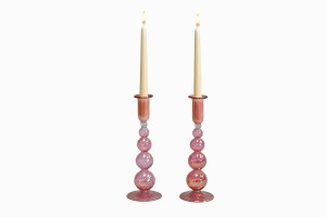 Egyptian glass candlestick pink (pair)